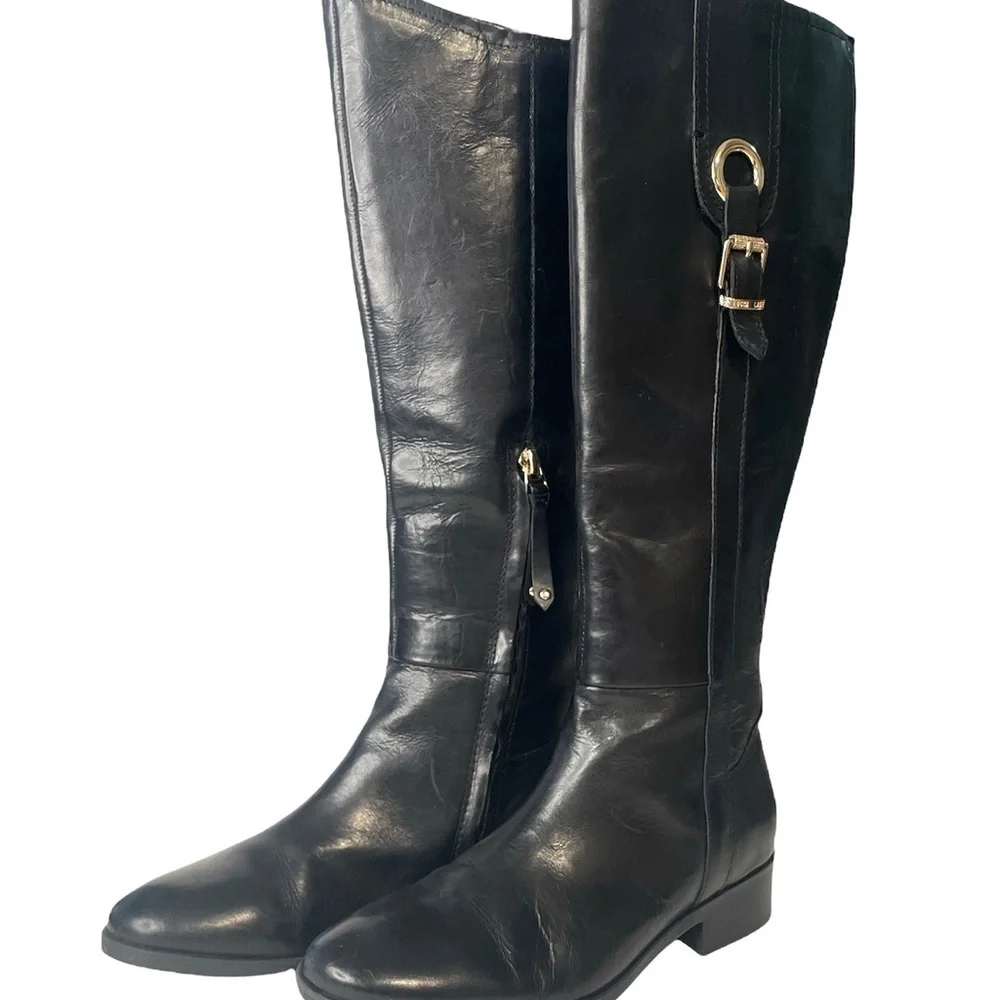 Lucca Lane Sashya Black Leather Knee High Riding Boots Size 6 Equestrian Chic